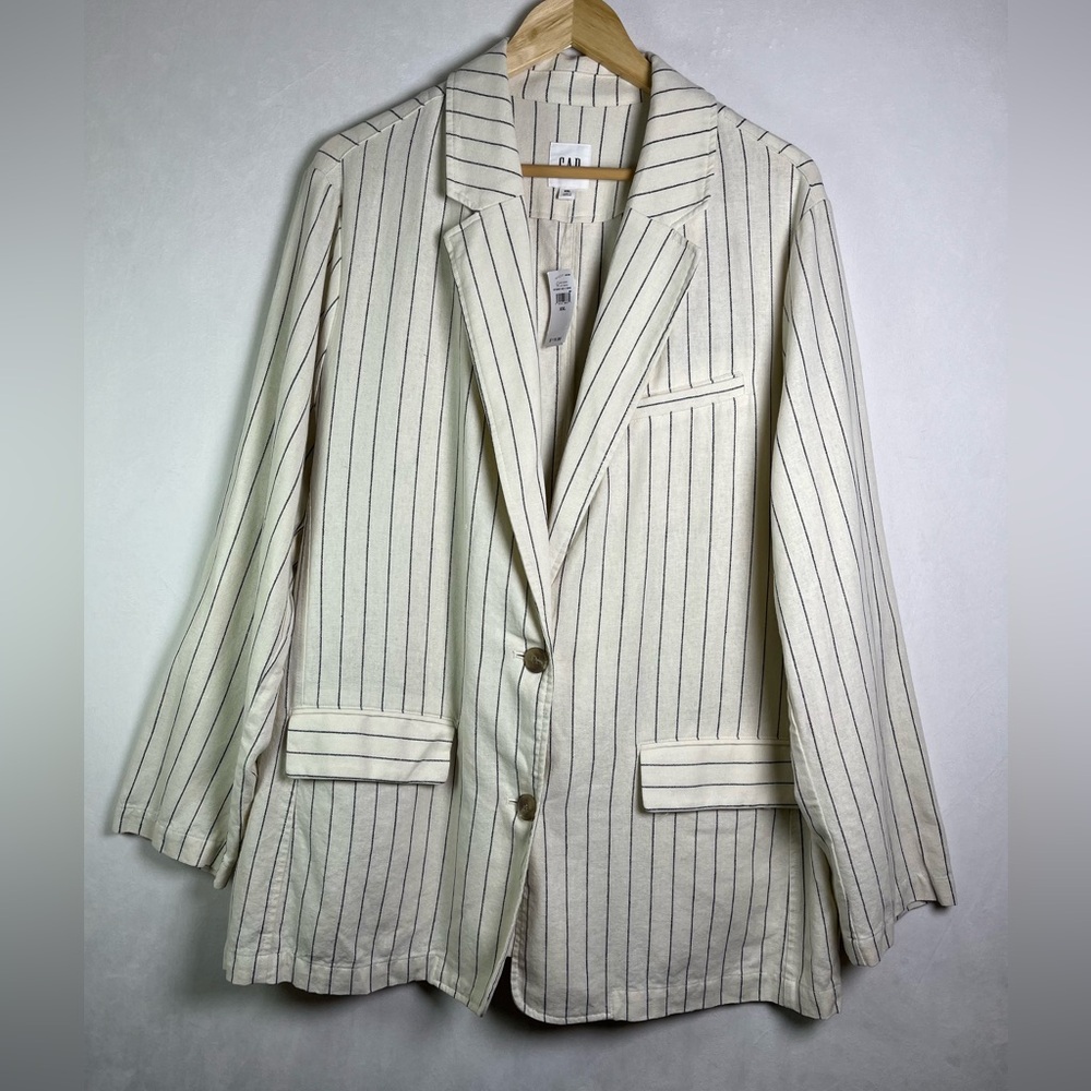 GAP Women’s NEW Linen-Blend Pinstripe Blazer Size XXL Cream/Black